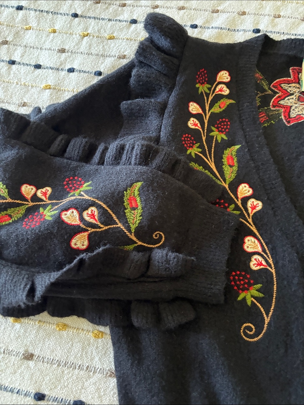 FARM Rio Black Cardigan with Red, Green and Cream Floral Embroidery - Picture 7 of 12